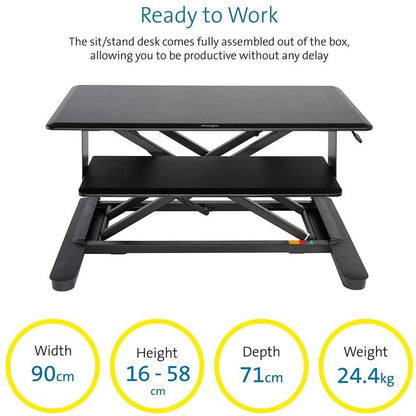 Kensington Smartfit Tabletop Sit Stand Workstation, Adjustable Height, Black