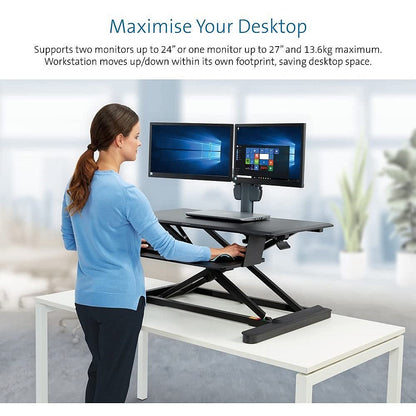 Kensington Smartfit Tabletop Sit Stand Workstation, Adjustable Height, Black