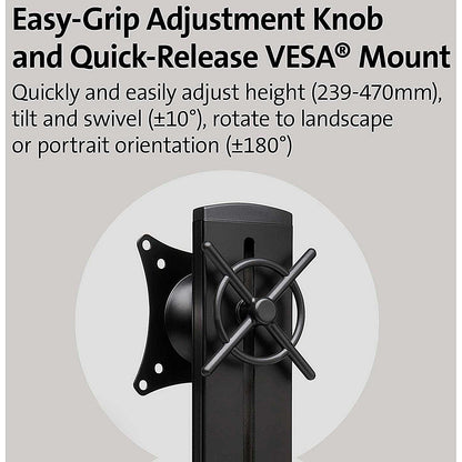 Kensington Smartfit Space Saving Deskclamped Single Monitor Arm, Adjustable Height, Black