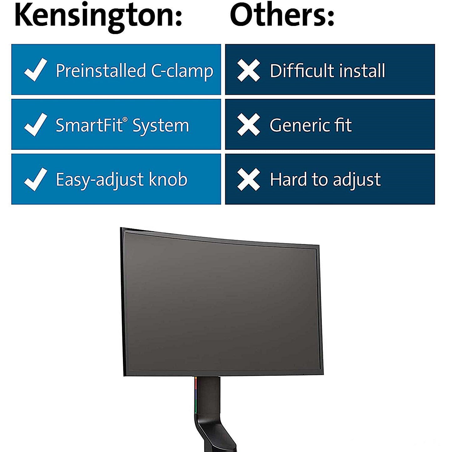 Kensington Smartfit Space Saving Deskclamped Single Monitor Arm, Adjustable Height, Black