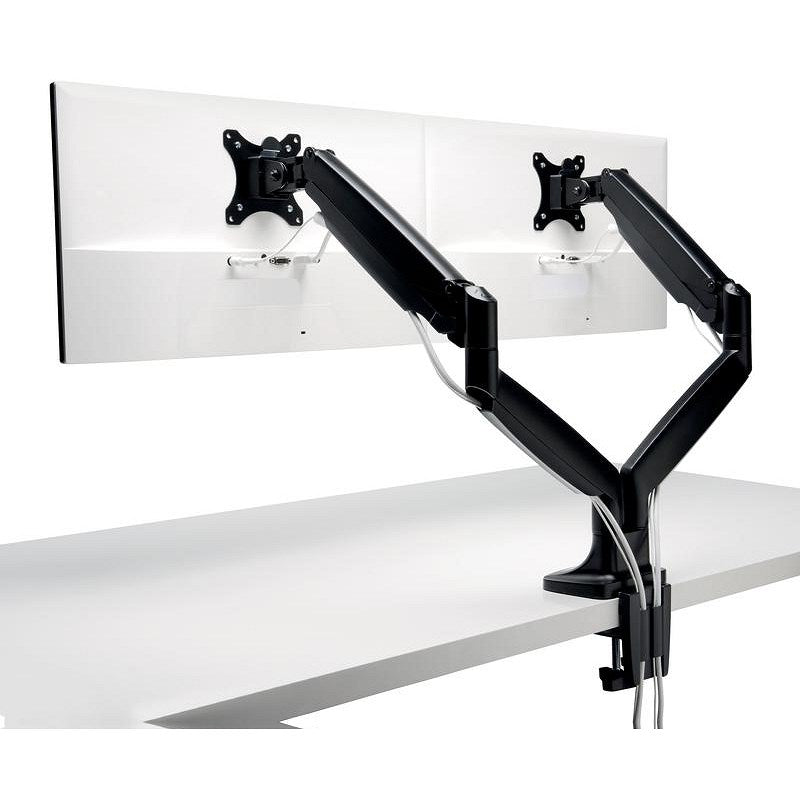 Kensington SmartFit One-Touch Deskclamped Dual Monitor Arm, Adjustable Height, Black