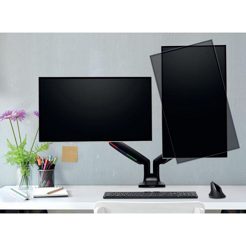 Kensington SmartFit One-Touch Deskclamped Dual Monitor Arm, Adjustable Height, Black