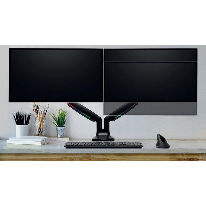 Kensington SmartFit One-Touch Deskclamped Dual Monitor Arm, Adjustable Height, Black