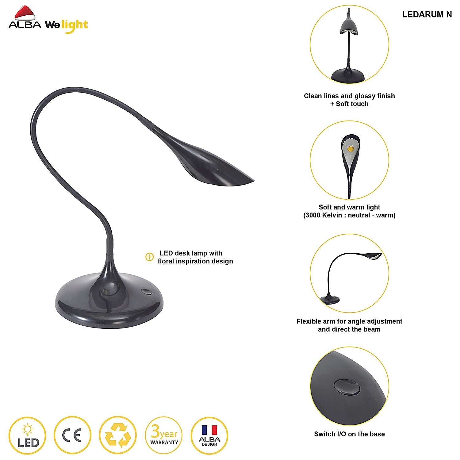 Alba Arum LED Desk Lamp Black Easy2Order : ALB01522