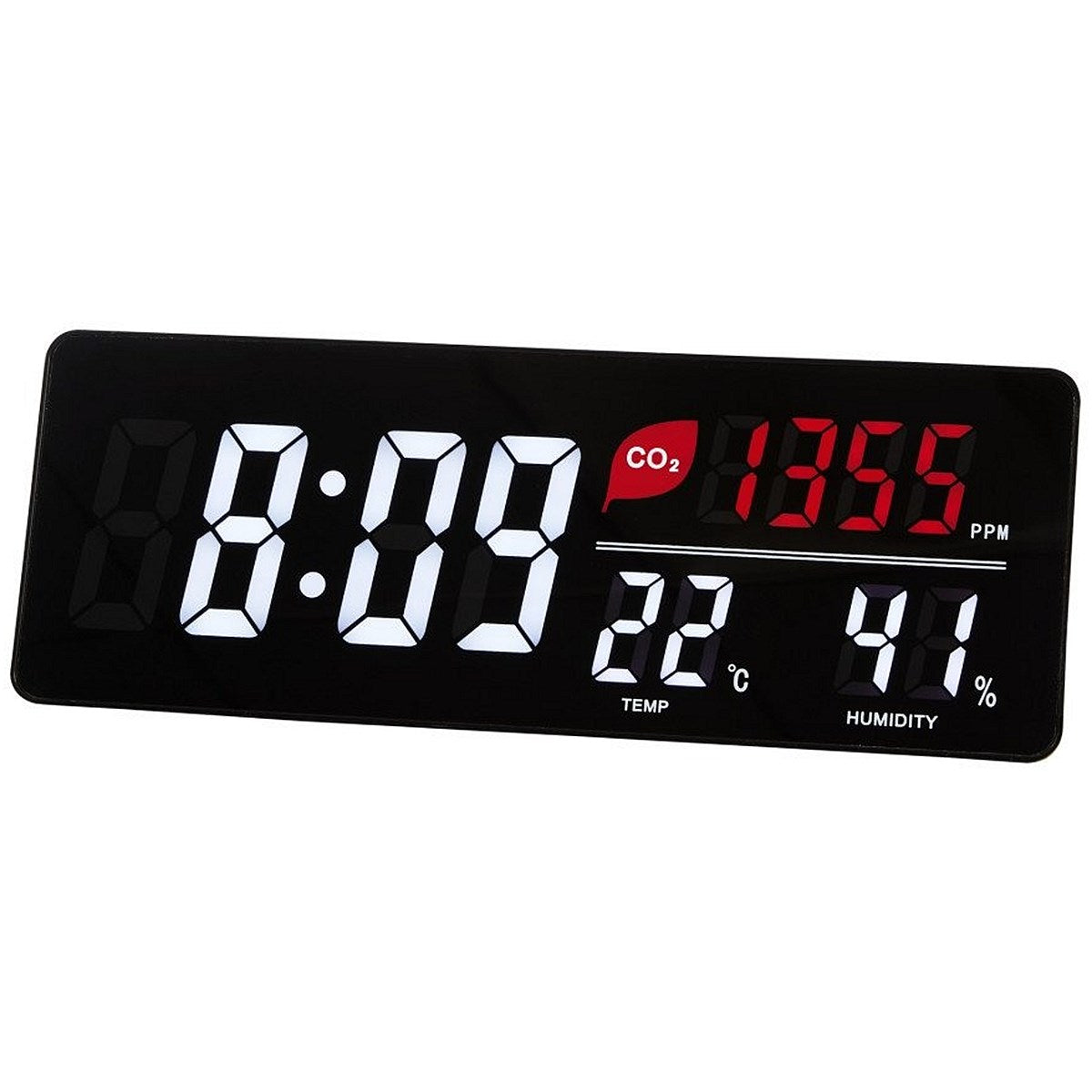 Alba LED Wall Clock With CO2 Level Temperature Humidity Sensor, Black
