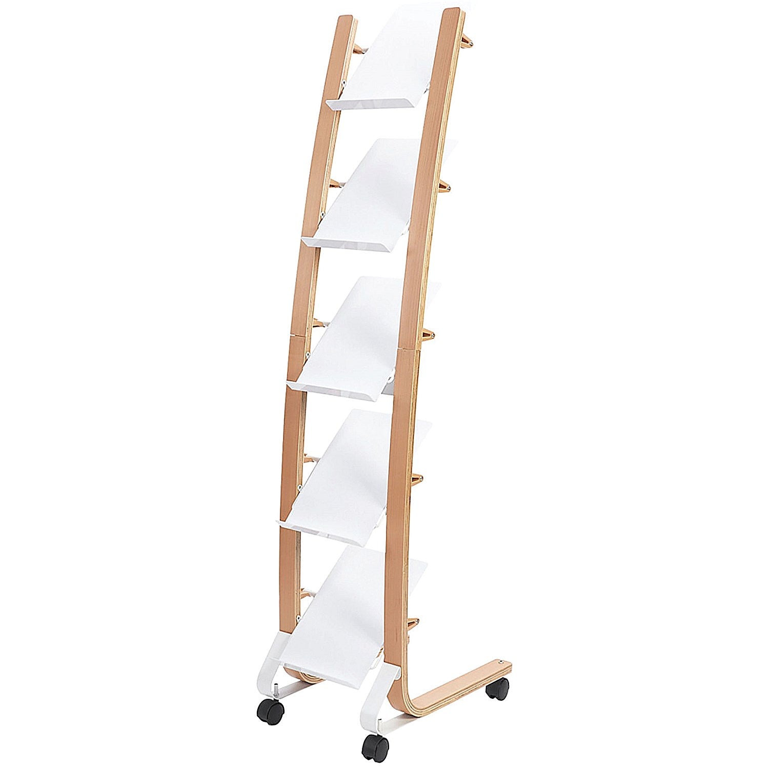 Alba Mobile Narrow Literature Display, 5 Compartments, A4, Natural Frame White Compartments Easy2Order : ALB01782