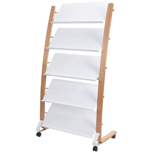 Alba Mobile Wide Literature Display, 15 x A4 Portrait, Natural Frame White Compartments Easy2Order : ALB01783