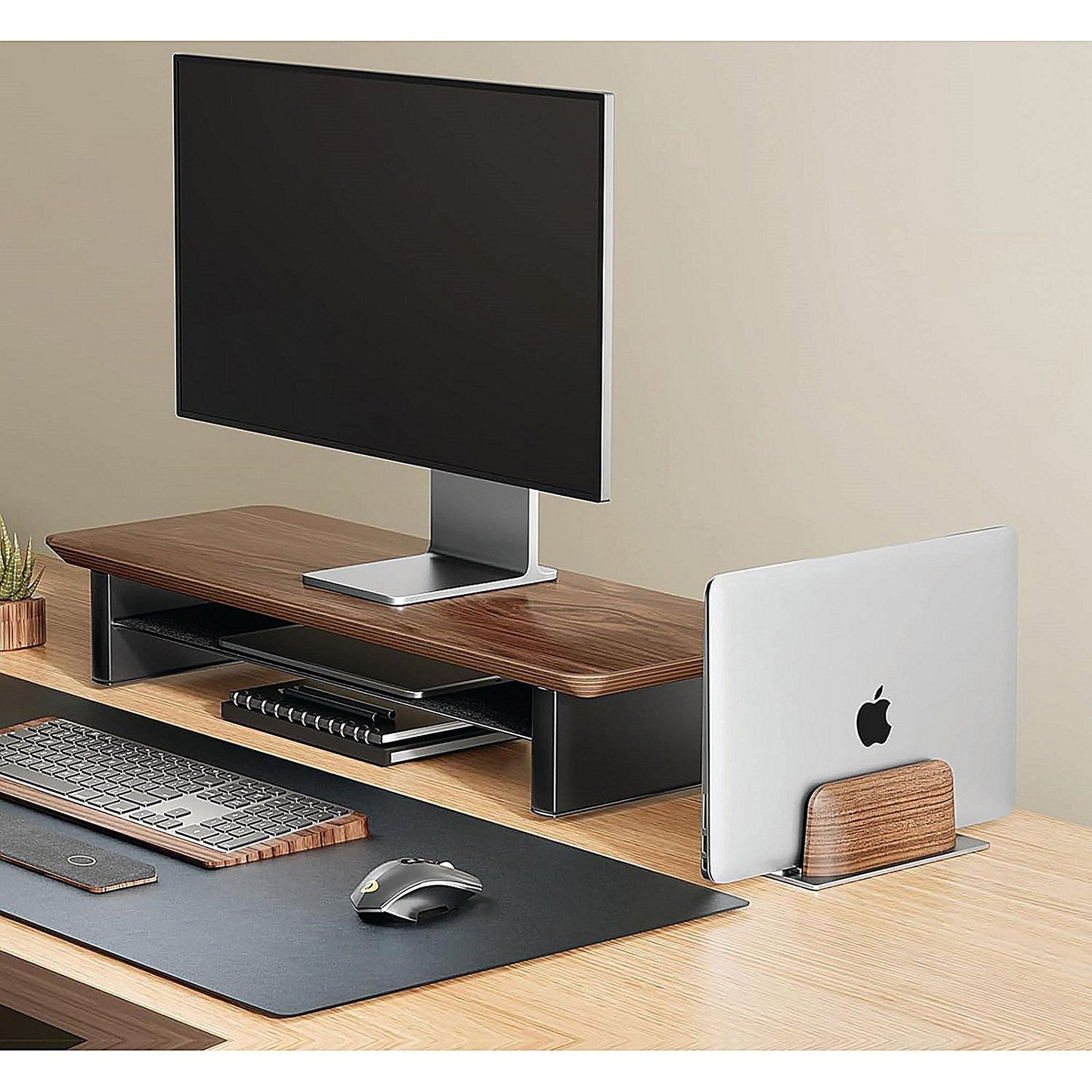 Alba Vertical Computer Stand Aluminium/Walnut