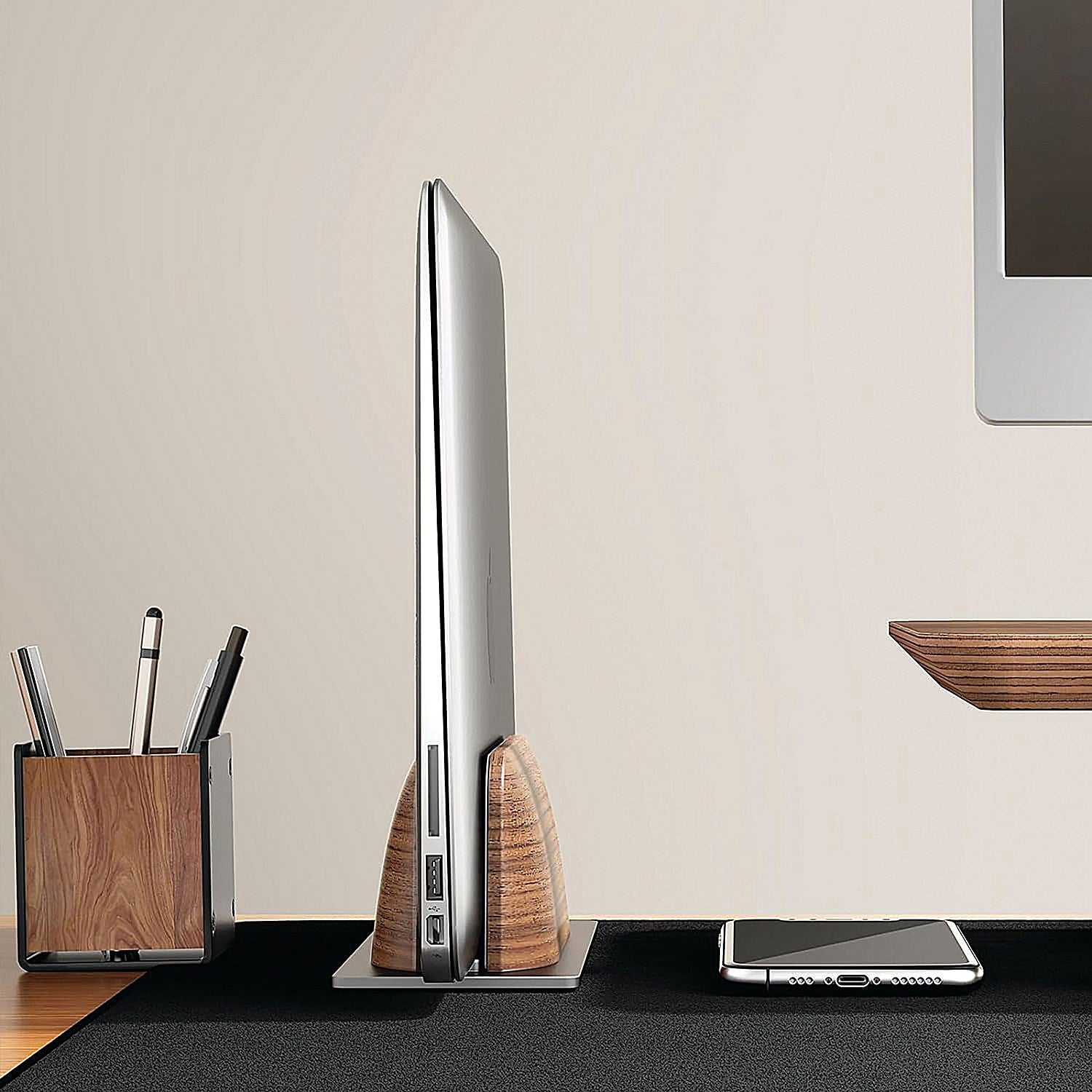 Alba Vertical Computer Stand Aluminium/Walnut Easy2Order : ALB01819