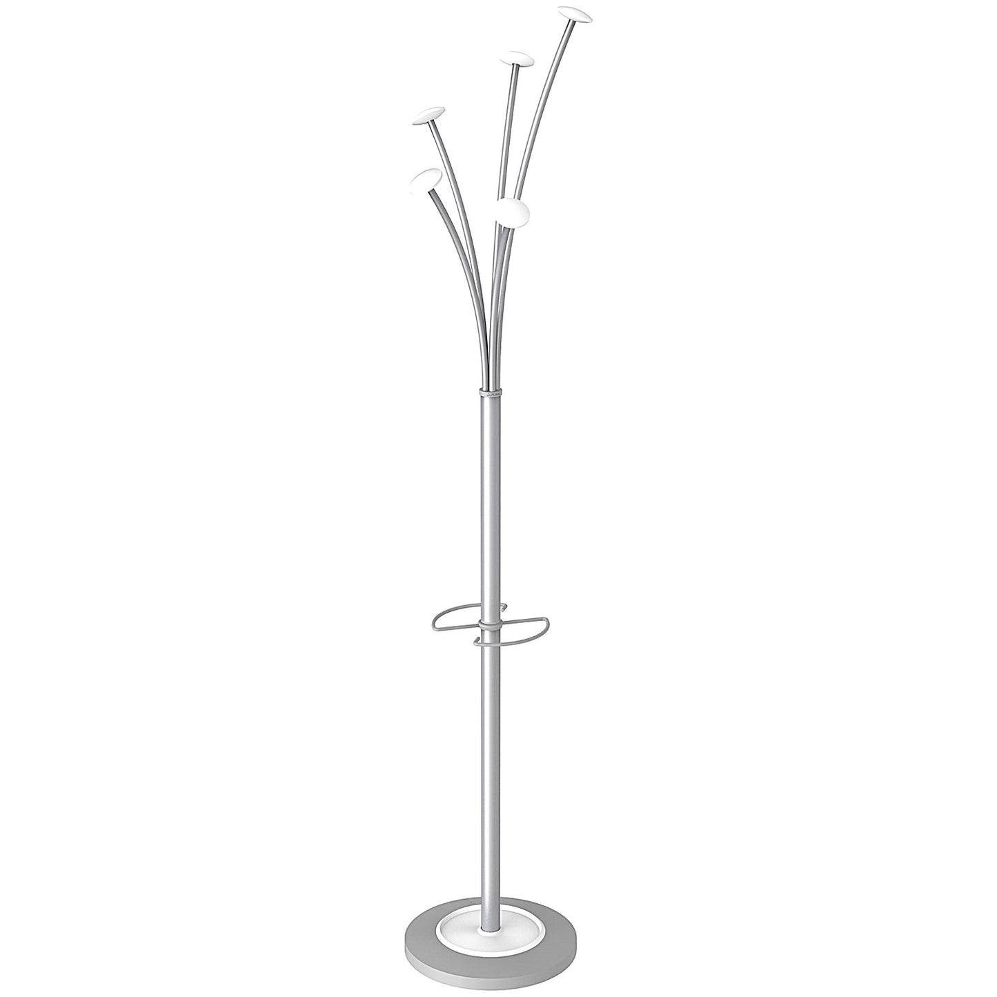 Alba Festival High Capacity Coat Stand with Umbrella Holder, 350x350x1870mm, Silver/White