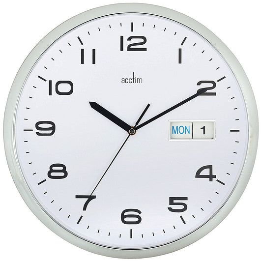 Acctim Supervisor Wall Clock with Date, 320mm Diameter, Chrome, White Easy2Order : ANG21027