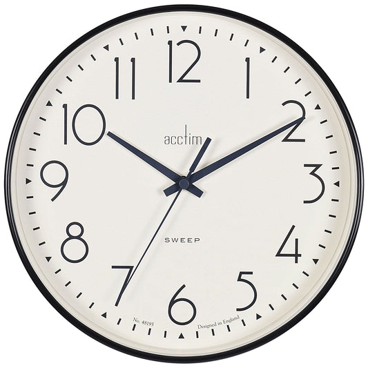 Acctim Earl Wall Clock Non Ticking Sweep Seconds Hand 250mm Diameter Black Easy2Order : ANG22563