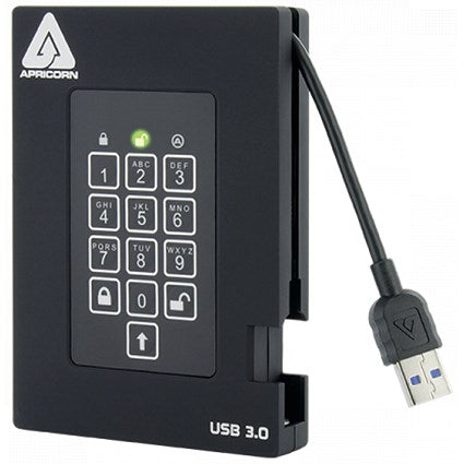 Apricorn Aegis Fortress USB 3.0 Portable Solid State Drive, 2TB, Black
