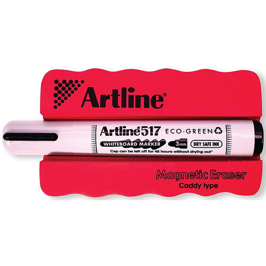 Artline Grooved Magentic Eraser Red with Artline Eco-Green Whiteboard Marker Black (Pack of 6) ERT-M Easy2Order : AR00346