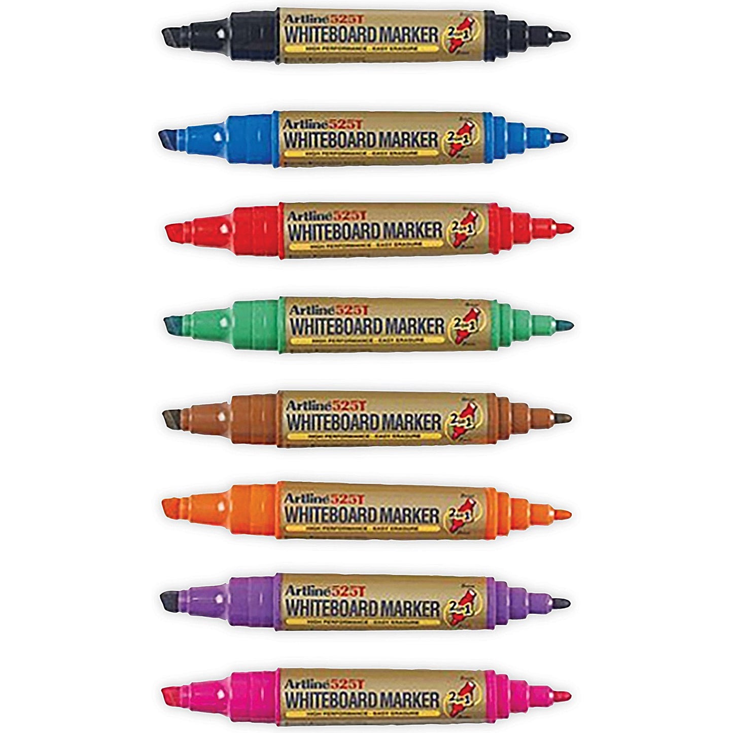 Artline 2-in-1 Whiteboard Marker, Bullet/Chisel Tip, Assorted, Pack of 8