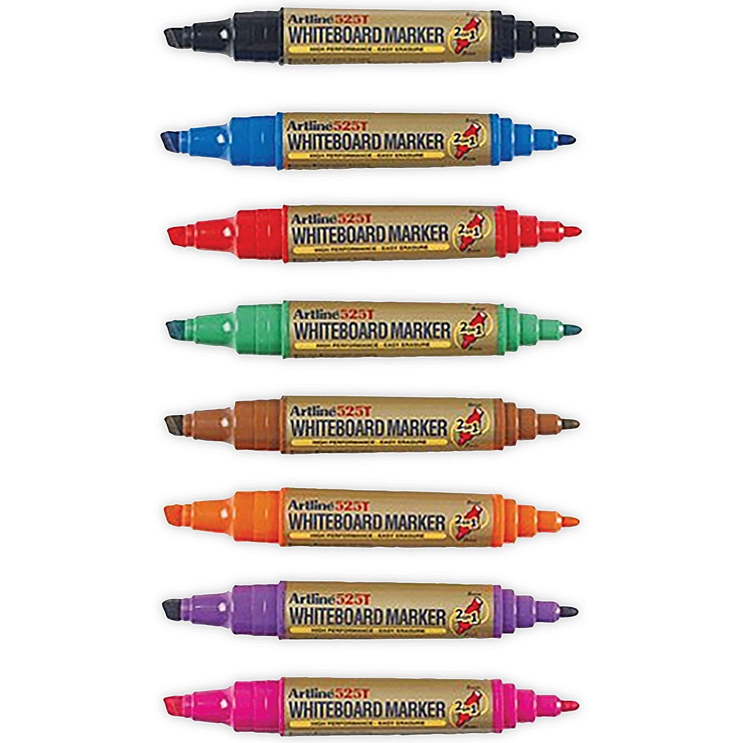 Artline 2-in-1 Whiteboard Marker, Bullet/Chisel Tip, Assorted, Pack of 8
