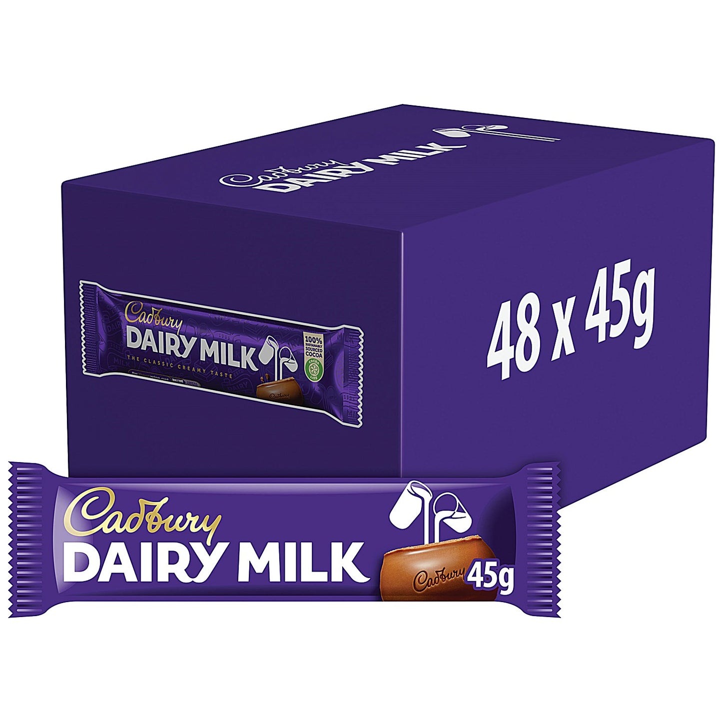 Cadbury Dairy Milk Chocolate Bar, 45g, Pack of 48