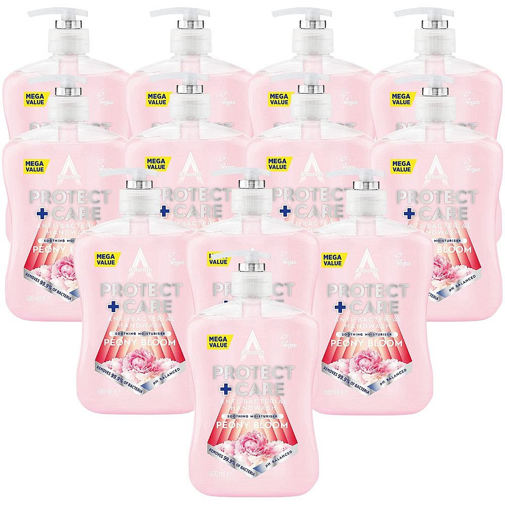Astonish Peony Pink Antibacterial Hand Wash, 600ml, Pack of 12