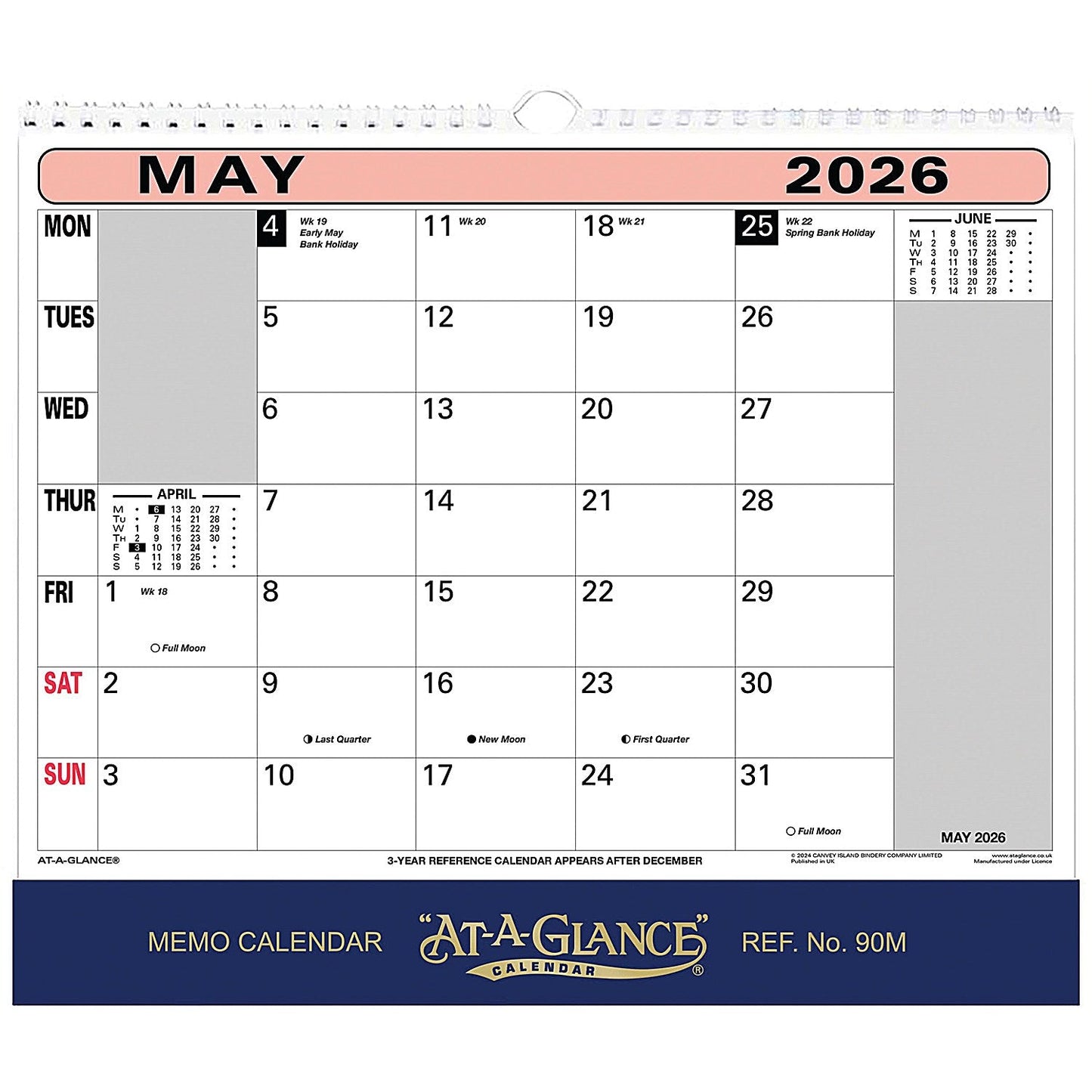 At-A-Glance 2026 Wall Calendar, 276x300mm