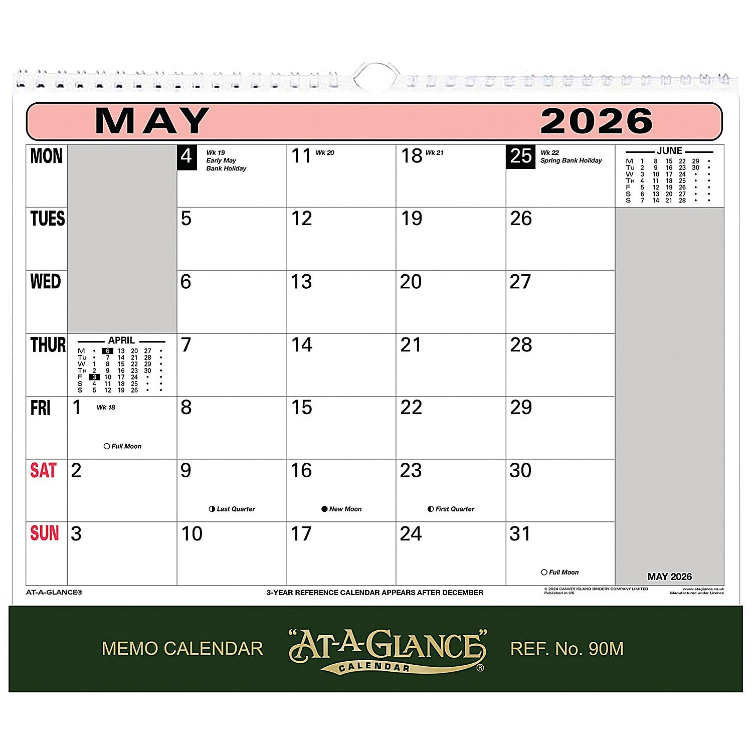 At-A-Glance 2026 Wall Calendar, 276x300mm Easy2Order : AT90M26