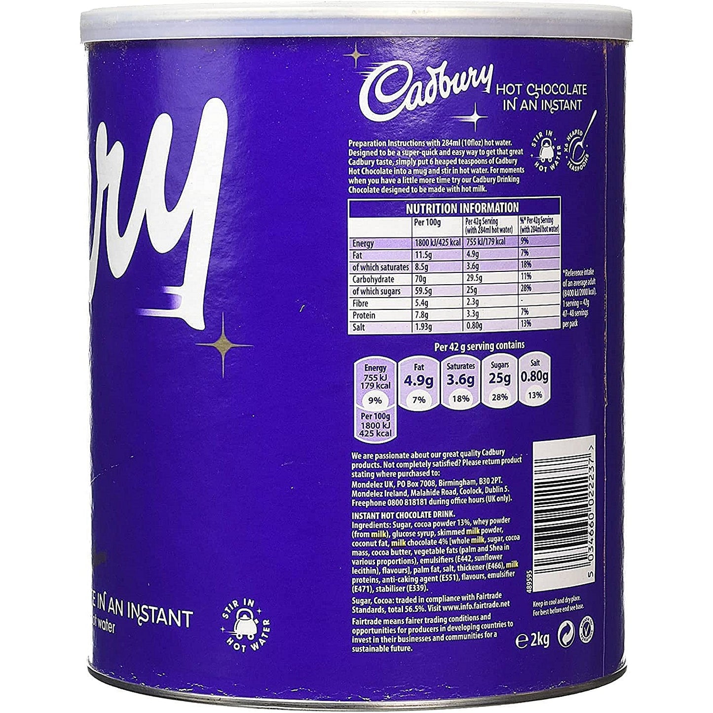 Cadbury Instant Hot Chocolate, Add Water, 2kg