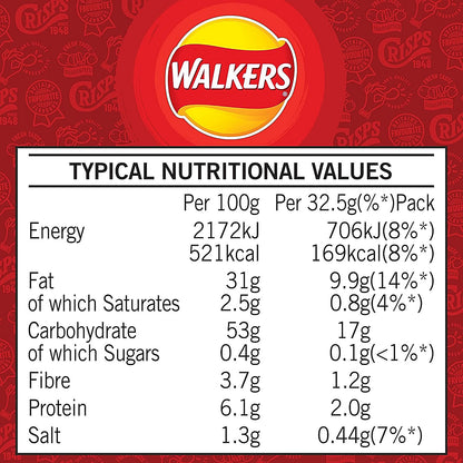 Walkers Ready Salted Crisps, 32.5g, Pack of 32