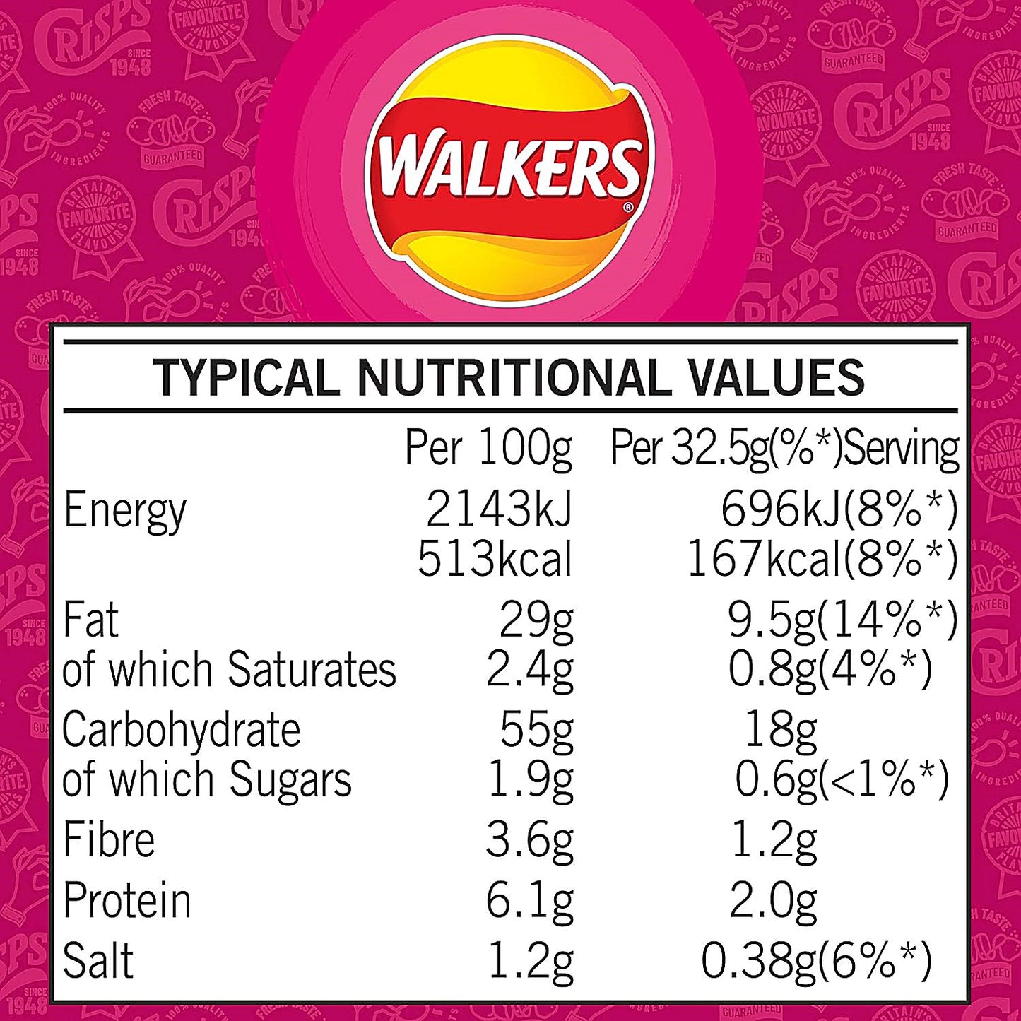 Walkers Prawn Cocktail Crisps, 32.5g, Pack of 32