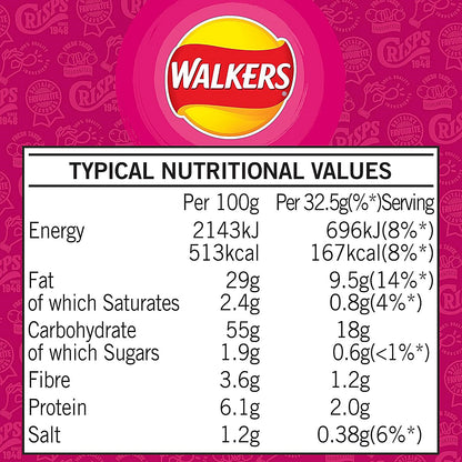 Walkers Prawn Cocktail Crisps, 32.5g, Pack of 32