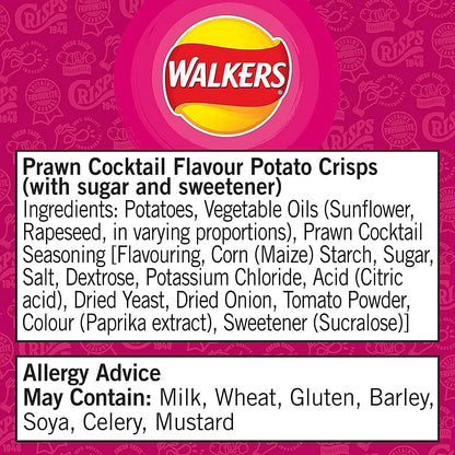 Walkers Prawn Cocktail Crisps, 32.5g, Pack of 32