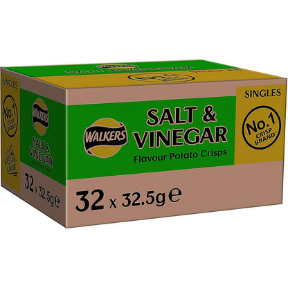 Walkers Salt & Vinegar Crisps, 32.5g, Pack of 32