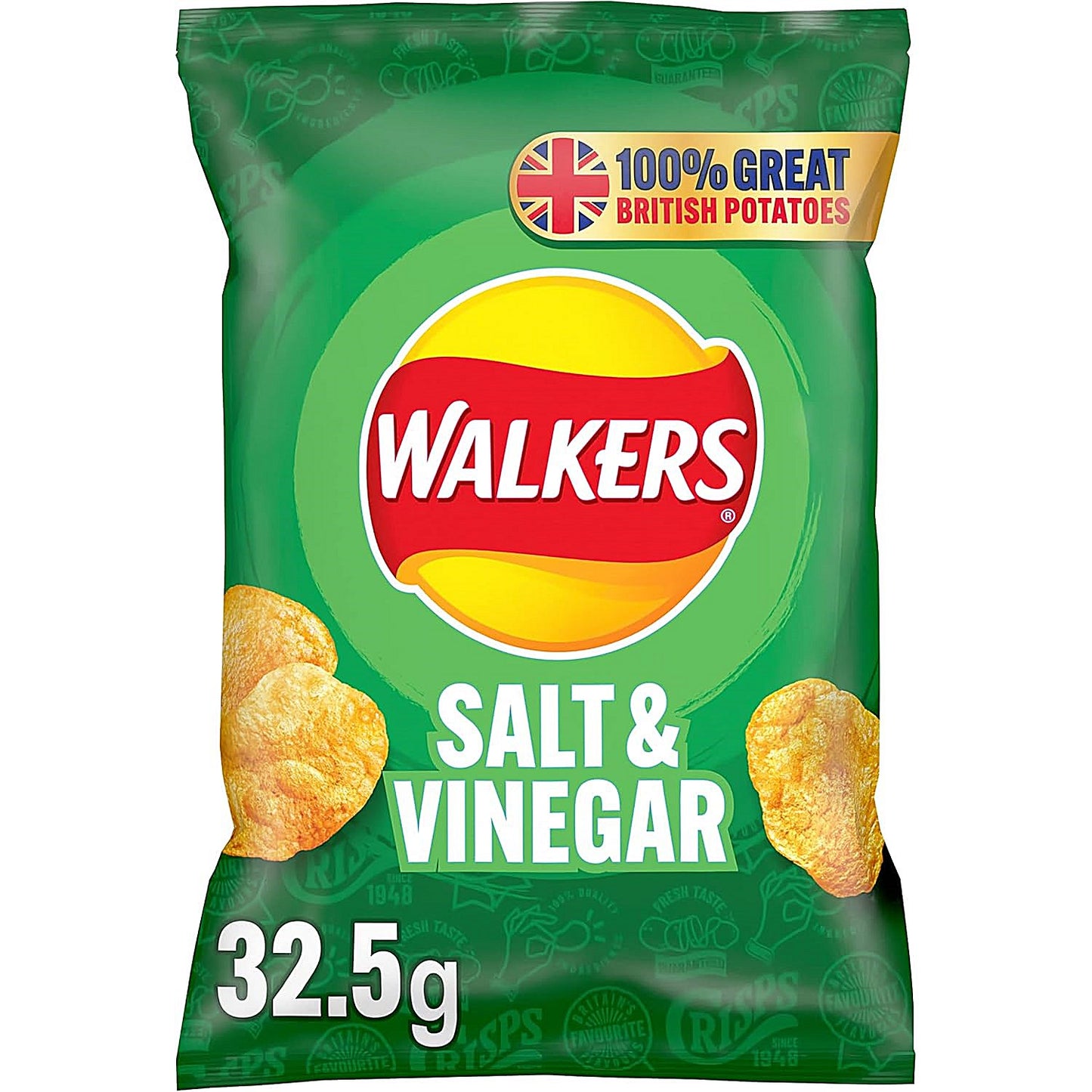 Walkers Salt & Vinegar Crisps, 32.5g, Pack of 32