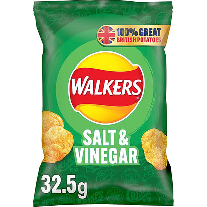 Walkers Salt & Vinegar Crisps, 32.5g, Pack of 32