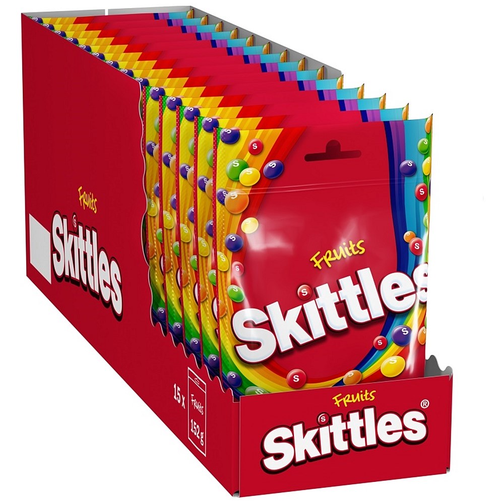 Skittles Chewy Sweets Fruit Flavour Pouch Bag, 136g, Pack of 15