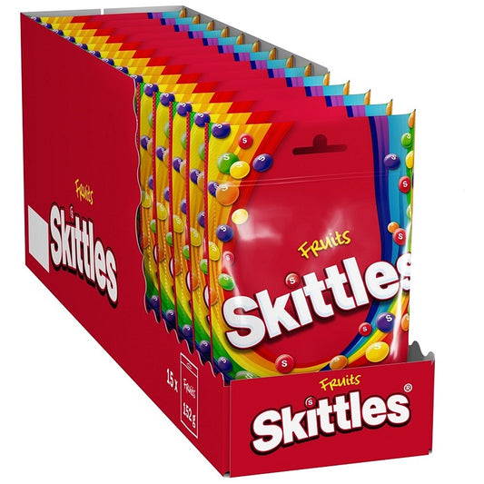 Skittles Chewy Sweets Fruit Flavour Pouch Bag, 136g, Pack of 15