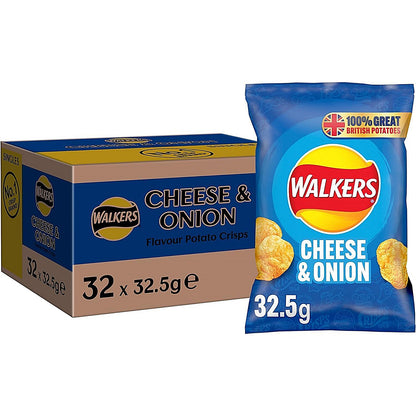 Walkers Cheese & Onion Crisps, 32.5g, Pack of 32