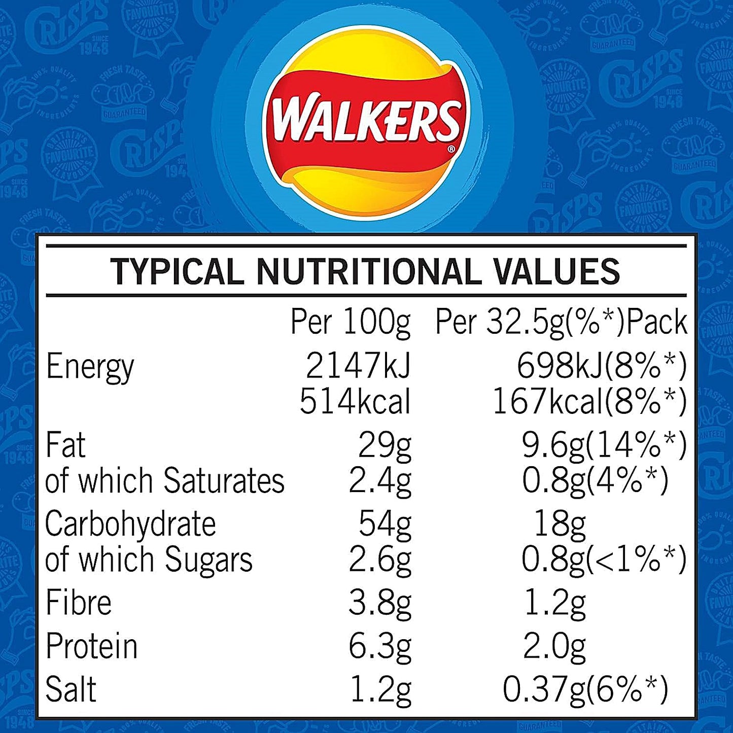 Walkers Cheese & Onion Crisps, 32.5g, Pack of 32
