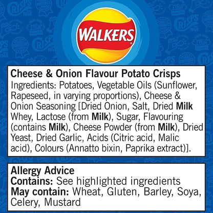 Walkers Cheese & Onion Crisps, 32.5g, Pack of 32