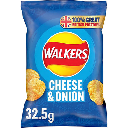 Walkers Cheese & Onion Crisps, 32.5g, Pack of 32