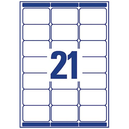 Avery L7160-500 Laser Labels, 21 Per Sheet, 63.5x38.1mm, White, 10500 Labels