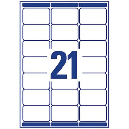 Avery L7160-500 Laser Labels, 21 Per Sheet, 63.5x38.1mm, White, 10500 Labels