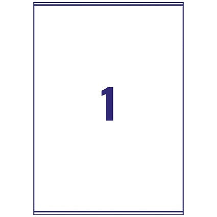Avery L7567-25 Laser Labels, 1 Per Sheet, 210x297mm, Clear, 25 Labels