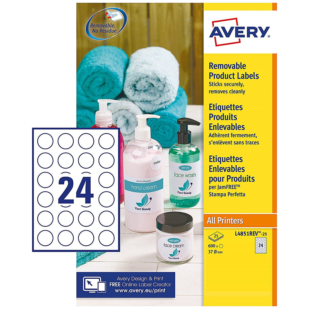 Avery L4851REV-25 Removable Labels, 24 Per Sheet, 37mm Diameter, 600