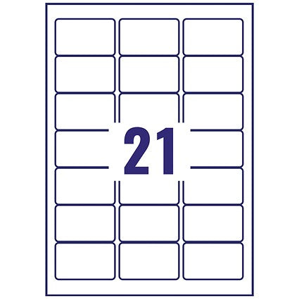Avery L7560-25 Laser Labels, 21 Per Sheet, 63.5x38.1mm, Clear, 525 Labels