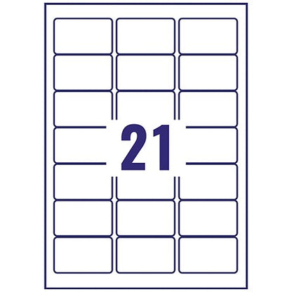 Avery L7560-25 Laser Labels, 21 Per Sheet, 63.5x38.1mm, Clear, 525 Labels
