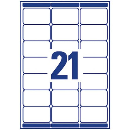 Avery L7160-40 Laser Labels, 21 Per Sheet, 63.5x38.1mm, White, 840 Labels