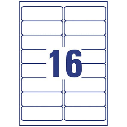 Avery LR7162-100 Recycled Laser Labels, 16 Per Sheet, 99.1 x 33.9mm, White, 1600 Labels