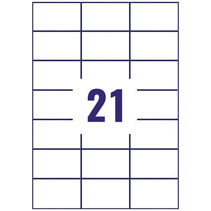 Avery 3652 Multi-Purpose Labels, 21 Per Sheet, 70x42.3mm, White, 2100 Labels