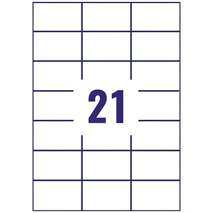 Avery 3652 Multi-Purpose Labels, 21 Per Sheet, 70x42.3mm, White, 2100 Labels