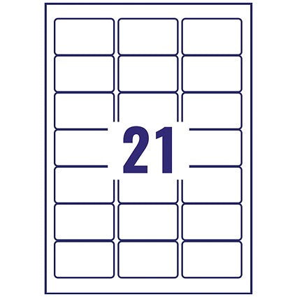 Avery J8160-100 Inkjet Labels, 21 Per Sheet, 63.5x38.1mm, White, 2100 Labels