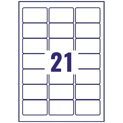 Avery J8160-100 Inkjet Labels, 21 Per Sheet, 63.5x38.1mm, White, 2100 Labels